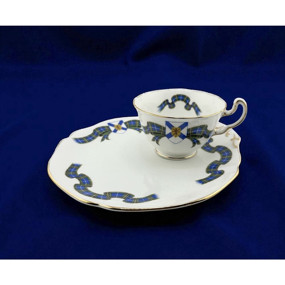 Vintage Adderly Blue Tartan "Nova Scotia" Tea Cup and Snack Plate Set Bone China